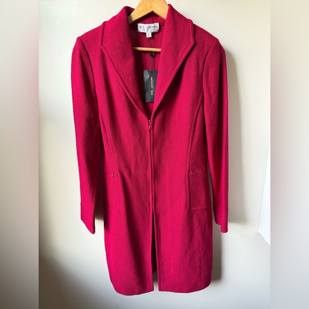 NWT ST JOHN Long Topcoat Coat Old Money Collared Feminine Rich Classic Elegant 8